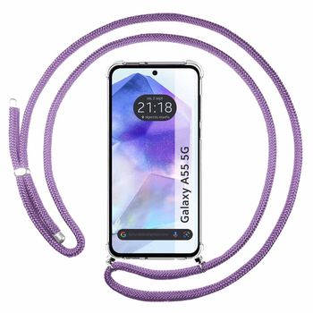 Funda Colgante Transparente Para Samsung Galaxy A55 5g Con Cordon Morado