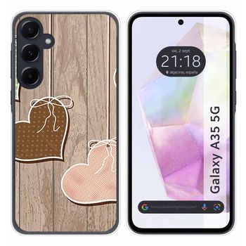 Funda Silicona Para Samsung Galaxy A35 5g Diseño Corazones Madera Dibujos