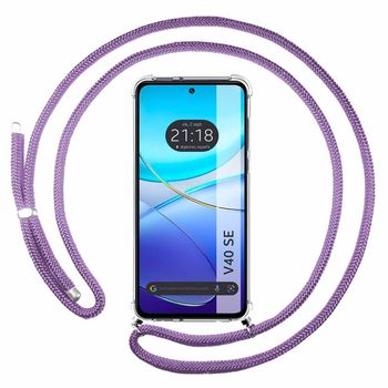 Funda Colgante Transparente Para Vivo V40 Se 5g Con Cordon Morado