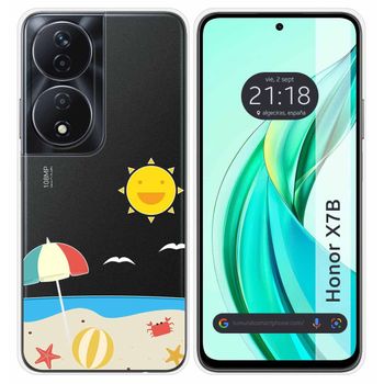 Funda Silicona Transparente Para Honor X7b Diseño Playa Dibujos