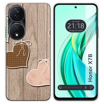 Funda Silicona Para Honor X7b Diseño Corazones Madera Dibujos