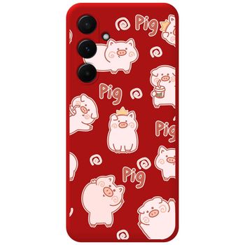 Funda Silicona Líquida Roja Para Samsung Galaxy A35 5g Diseño Cerdos Dibujos