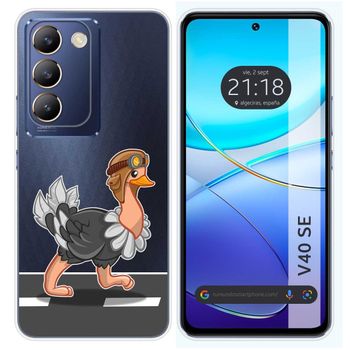 Funda Silicona Transparente Para Vivo V40 Se 5g Diseño Avestruz Dibujos