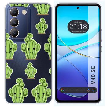 Funda Silicona Transparente Para Vivo V40 Se 5g Diseño Cactus Dibujos