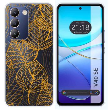 Funda Silicona Transparente Para Vivo V40 Se 5g Diseño Hojas Dibujos