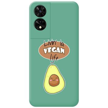 Funda Silicona Líquida Verde Para Tcl 505 Diseño Vegan Life Dibujos