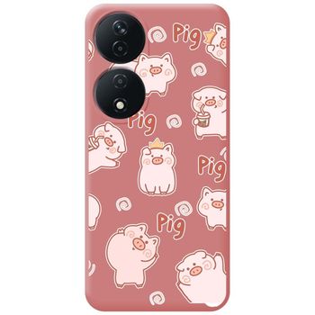 Funda Silicona Líquida Rosa Para Honor X7b Diseño Cerdos Dibujos