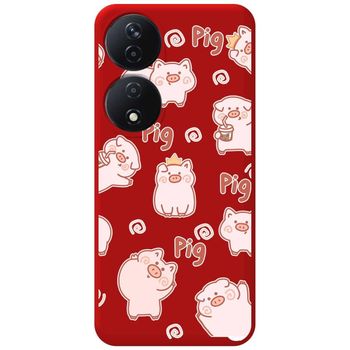 Funda Silicona Líquida Roja Para Honor X7b Diseño Cerdos Dibujos