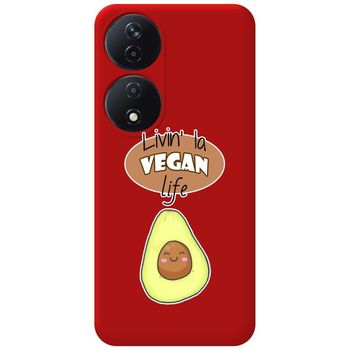 Funda Silicona Líquida Roja Para Honor X7b Diseño Vegan Life Dibujos