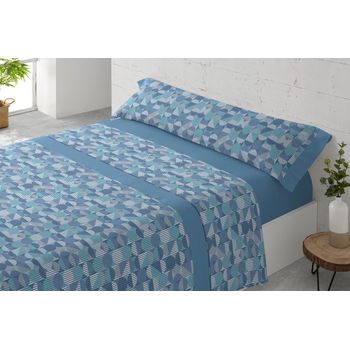 Juego Sábanas Cuatro Piezas Paduana Tajo Cama 160 Azul