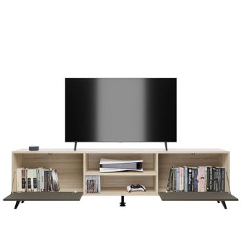 Mueble Bajo Tv Lotus,cambria-grafito ,2 Cajones 49cm Alto X 180cm Ancho X 39,7cm Largo,2 Estantes