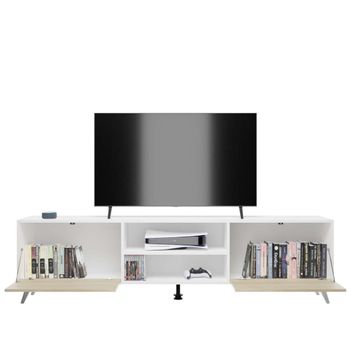 Mueble Bajo Tv Lotus,blanco-roble ,2 Cajones 49cm Alto X 180cm Ancho X 39,7cm Largo,2 Estantes