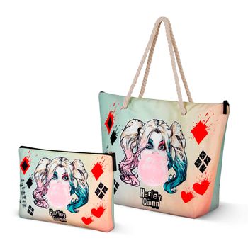 Karactermania - Bolsa De Playa Soleil Con Neceser De Regalo. Harley Quinn Mad Love