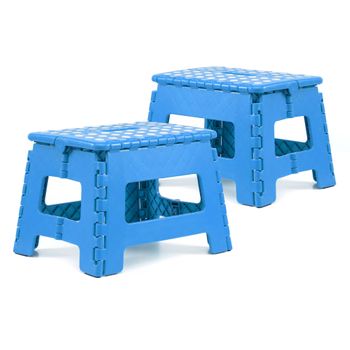 Pack De 2 Taburetes Plegables Multiusos - 29x22x22 - Escalera Antideslizante De Pvc - Altillo Para Cocina, Baño O Dormitorio - Azul