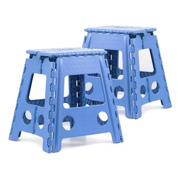 Pack De 2 Taburetes Plegables Multiusos - 29x22x39 - Escalera Antideslizante De Pvc - Altillo Para Cocina, Baño O Dormitorio - Azul