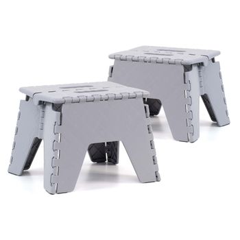 Pack De 2 Taburetes Plegables Multiusos - 25x21x21 - Escalera Antideslizante De Pvc - Altillo Para Cocina, Baño O Dormitorio - Gris