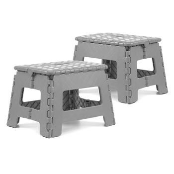 Pack De 2 Taburetes Plegables Multiusos - 29x22x22 - Escalera Antideslizante De Pvc - Altillo Para Cocina, Baño O Dormitorio - Gris