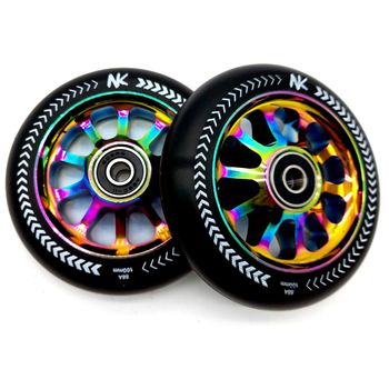 Pack De 2 Ruedas Spin Nokaic 100mm Para Patinete Freestyle, Color Negro-rainbow