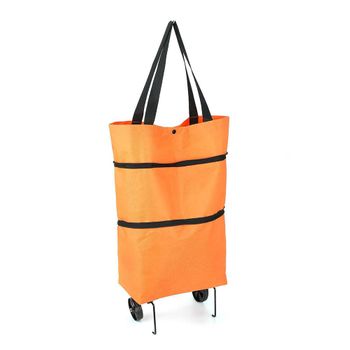 Bolsa De Compra Plegable Con Ruedas 2 En 1 Reutilizable Y Resistente Naranja