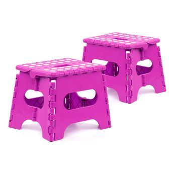 Pack De 2 Taburetes Plegables Multiusos - 21x17x18 - Escalera Antideslizante De Pvc - Altillo Para Cocina, Baño O Dormitorio - Fucsia