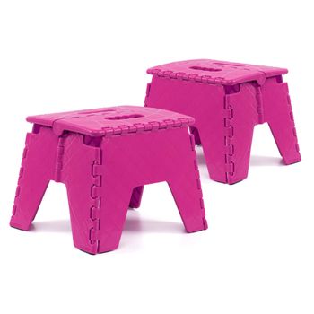 Pack De 2 Taburetes Plegables Multiusos - 25x21x21 - Escalera Antideslizante De Pvc - Altillo Para Cocina, Baño O Dormitorio - Fucsia