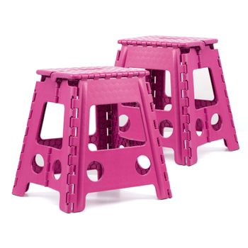 Pack De 2 Taburetes Plegables Multiusos - 29x22x39 - Escalera Antideslizante De Pvc - Altillo Para Cocina, Baño O Dormitorio - Fucsia