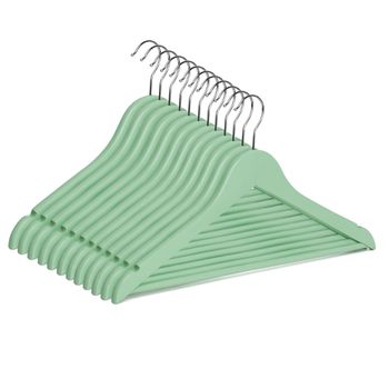 Pack De 12 Perchas De Madera (verde Menta)