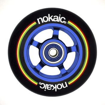 Nokaic Pack De 2 Ruedas 100 Mm Para Patinetes Scooters Freestyle, Goma Negra, Núcleo Aluminio Color (azul)