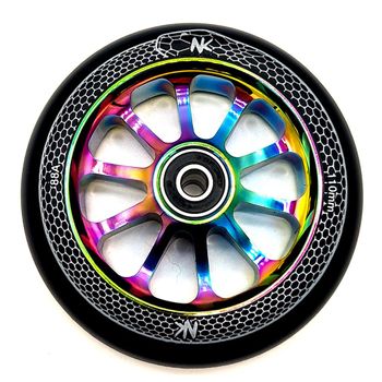 Rueda Snake Nokaic 110mm Para Patinete Freestyle, Goma Negra, Núcleo De Radios Rainbow