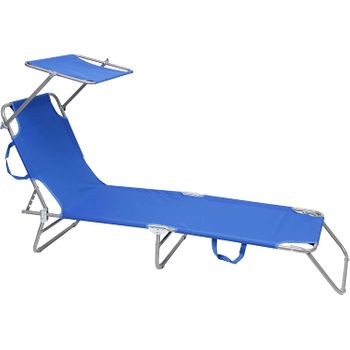 Aktive 62650 - Tumbona plegable con parasol, Tumbona de playa con cojín,  188x58x30 cm, Tumbona jardín exterior aluminio beige, Peso máx 110 kg
