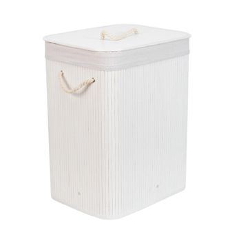 Cesto Ropa Sucia con Tapa, Cubo Colada, Cuadrado, Canasta, Bambú, 70 L, 63  x 36 x