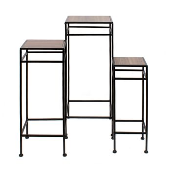 Set De 3 Soportes Cuadrados Para Decoración - Mesas Auxiliares De Metal - Ideal Para Recibidor Y Dormitorio - Madera Oscura