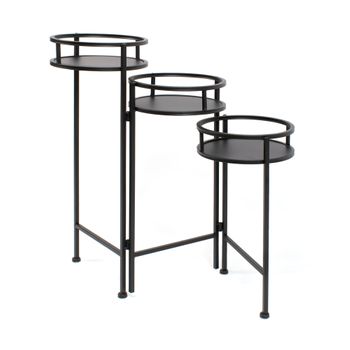 Soporte Extensible Redondo Para Decoración Del Hogar - Mesa Auxiliar De 3 Niveles De Metal Para Plantas - Ideal Para Recibidor, Salón Y Dormitorio - Negro