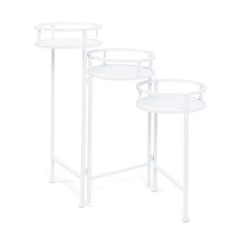 Soporte Extensible Redondo Para Decoración Del Hogar - Mesa Auxiliar De 3 Niveles De Metal Para Plantas - Ideal Para Recibidor, Salón Y Dormitorio - Blanco