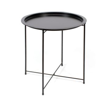 Mesa De Metal Plegable - D.47x50,5 Cm - Mesa Auxiliar De Interior/exterior - Mesa Ligera De Aluminio - Negro