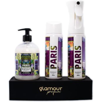 Ambientador De Hogar - Pack París - Glamour Parfum - Pack Ambientador Textil + Recambio 300 Ml + Jabón De Manos 500 Ml - Ambientador Hogar París - Aroma Floral Y Afrutado - Para Pulverizar En La Cama O En Cortinas