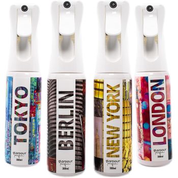 Ambientador De Hogar - Pack De 4 Ambientadores De Hogar - Glamour Parfum - Fragancia Tokio, Berlín, New York Y London - Pack Cosmopolitan - Ambientadores Textiles En Spray - Reutilizable - 4 X 300 Ml