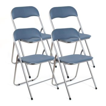 Pack De 4 Sillas Plegables De Metal Y Pvc Con Asiento Acolchado - Gris