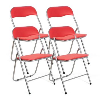 Pack De 4 Sillas Plegables De Metal Y Pvc Con Asiento Acolchado - Rojo