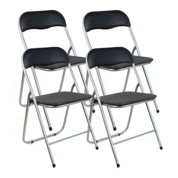 Pack De 4 Sillas Plegables De Metal Y Pvc Con Asiento Acolchado - Negro