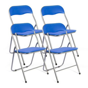 Pack De 4 Sillas Plegables De Metal Y Pvc Con Asiento Acolchado - Azul