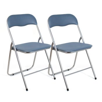 Pack De 2 Sillas Plegables De Metal Y Pvc Con Asiento Acolchado - Gris