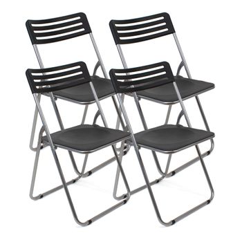 Pack De 4 Sillas Plegables De Metal Y Pvc - Negro