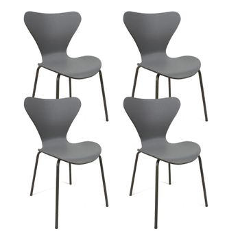 Conjunto De 4 Sillas En Polipropileno Y Metal - Asiento De Diseño Ideal Para Comedor Y Cocina - 51 X 80 X 51 Cm - Color Gris Oscuro