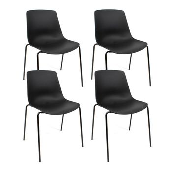 Conjunto De 4 Sillas En Polipropileno Y Metal - Asiento De Diseño Ideal Para Comedor Y Cocina - 55 X 82 X 51 Cm - Color Negro