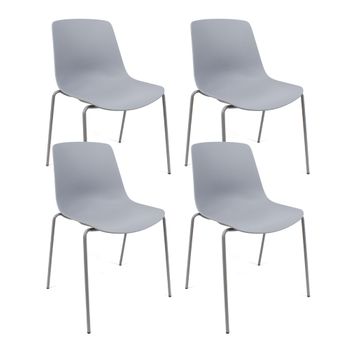 Conjunto De 4 Sillas En Polipropileno Y Metal - Asiento De Diseño Ideal Para Comedor Y Cocina - 55 X 82 X 51 Cm - Color Gris