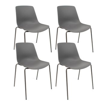 Conjunto De 4 Sillas En Polipropileno Y Metal - Asiento De Diseño Ideal Para Comedor Y Cocina - 55 X 82 X 51 Cm - Color Gris Oscuro