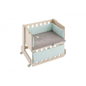 Minicuna Colecho De Madera Natural Completa De Bimbi Dreams, Modelo:sweet Night Menta