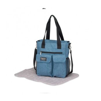 Bolso Maternidad Tela + Cambiador Pirulos Denim Turquesa