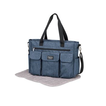 Bolso Maternidad Gemelar Tela + Cambiador Pirulos Denim Azul